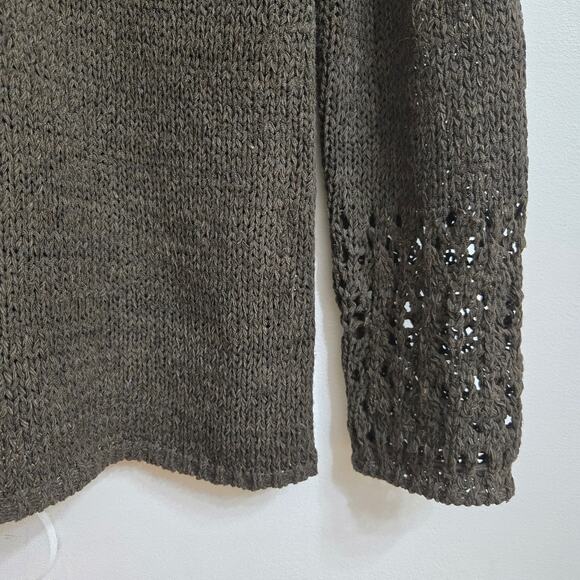 Chicos Womens Goblin Boho Forest Green Crotchet Trim Knit V-Neck Sweater Size 1 - Picture 4 of 12